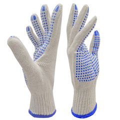Palm PVC-Dotted String Knit Work Gloves LOT Natural White/Blue 288 Pairs