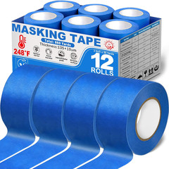 Painters Tape 2 Inch Wide, Blue Masking Tape 12 Rolls(2Inx55Yds) | 248℉ UV Resis
