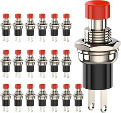 20pcs SPST Momentary Push Button Switches (1A/250VAC, NO) – Black & Red Cap