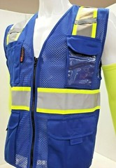 FX Two Tone High Visibility Reflective Blue Safety Vest W/ ID POCKET(Small-2XL)