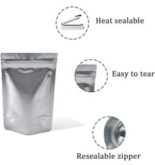 Mylar Bags (BEST) | 5×8” Heavy Duty Silver Stand Up Resealable Pouch (100 Count)