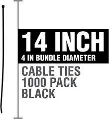 1,000 Pack UV Black Cable Ties 14-in 50 Lb Tensile 14-in