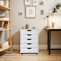5 Drawer Dresser Rolling Clothing Storage Chest Beside Wall Mobile Store Clothes