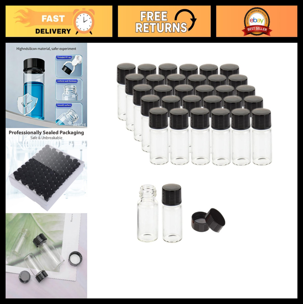 100 Pack 3ml Clear Glass Vials with Screw Caps – Lab Storage Bottles, Borosilica
