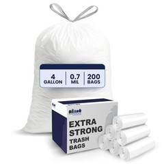Plasticplace 4 Gallon White Drawstring Trash 200 Count (Pack of 1),
