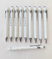 10 Misprint Metal Soft Touch Stylus Retractable Click Pens ALPHA Pen Lot WHITE