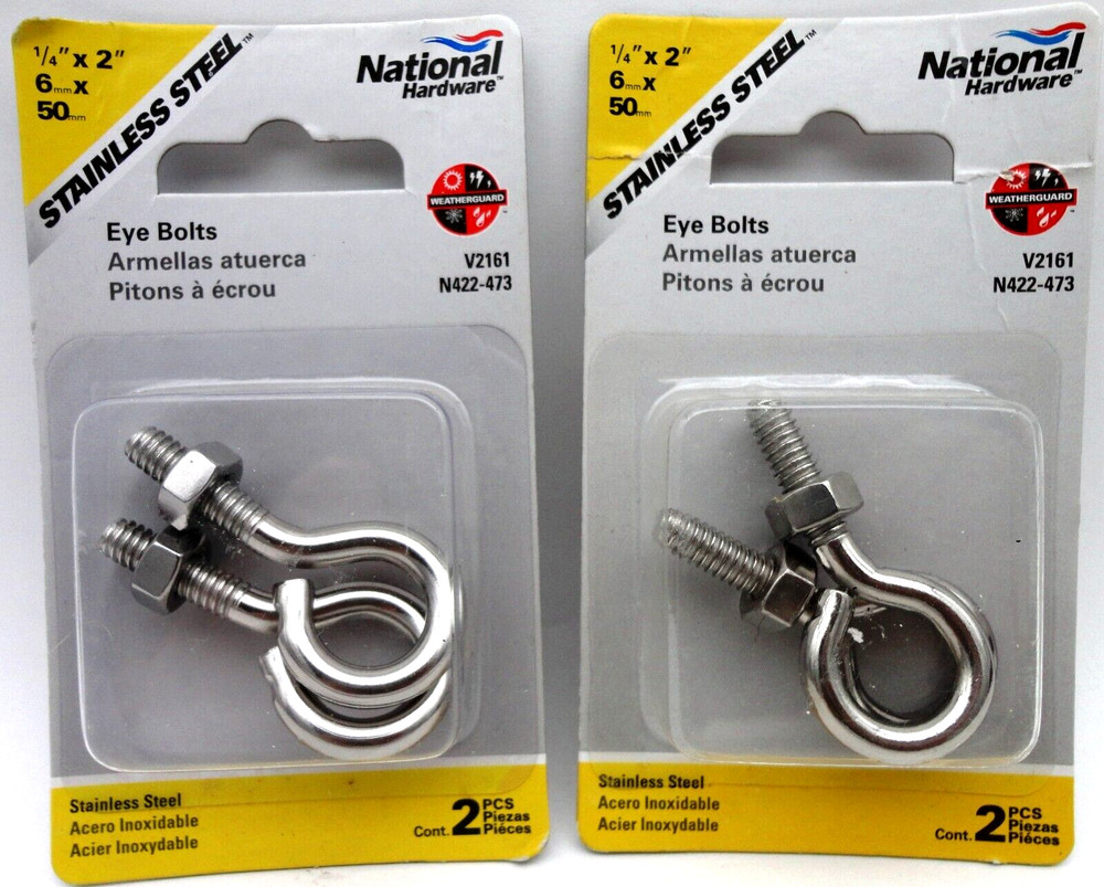 4-Pc National Hardware 1/4″ x 2″ Eye Bolt 85 lb Load Stainless N422-473
