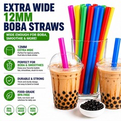 ALINK 100 Extra Large Plastic Bubble Tea 8.5×0.5 Inch (Pack of 100), Mutil