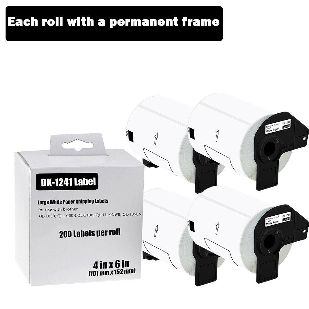 4 PK DK 1241 Address White Paper Labels For Brother QL-1050 1050 BPA FREE 4 x 6″