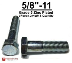 5/8-11 Hex Bolt Zinc Plated Grade 5 Cap Screw Coarse Thread (Pick Length & Qty)