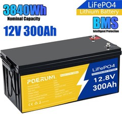 12V 300Ah LiFePO4 Deep Cycle Lithium Battery BMS for RV Marine Off-grid Solar
