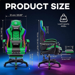 Faux Leather Gaming Chair with Speakers and Massage Ergonomic Music Rhythm LED L