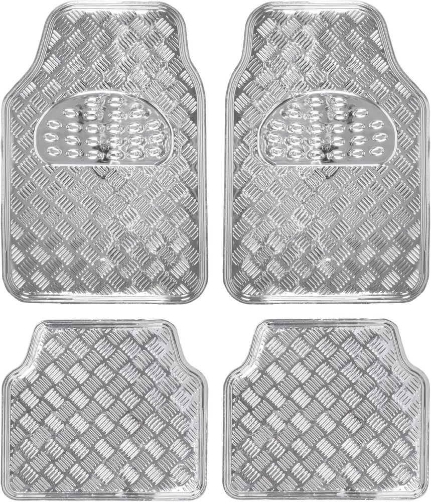 BDK Metallic Chrome Car Floor Mats – Silver, All-Weather, Universal Fit