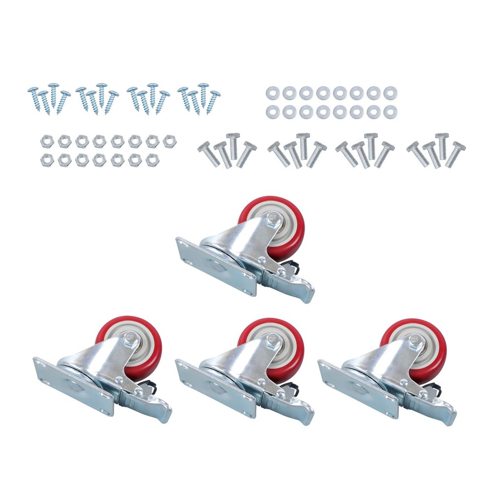 4 Pcs With Brake 360 Degree Heavy Duty Swivel Caster Wheels 3 Inch Plate
