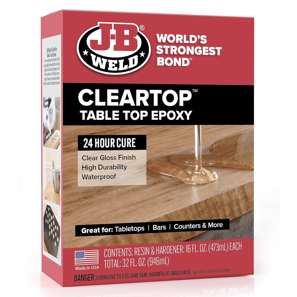 J-B Weld Tabletop Epoxy Resin 32oz Fast Cure Clear Scratch & Water Resistant