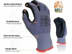 Wolf Work Gloves 13-gauge Ultra-Thin Nitrile Coated Palm Grip MultiPurpose 12Prs
