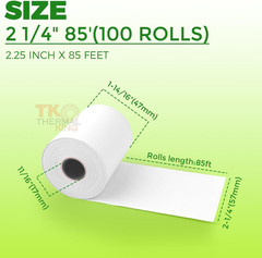 (100 Rolls) 2 1/4″ X 85′ Thermal Paper, POS Receipt Paper for Retail Business Ca