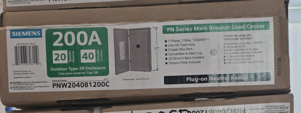 Siemens PNW2040B1200C 200A 20-Spaces 40-Circuits Load Center Outdoor