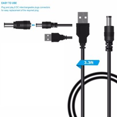 100cm Length Black USB Port DC5V 5.5×2.1mm DC Barrel Power Cable connector