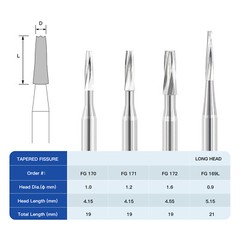 JMU Dental Carbide Burs Taper Fissure FG 169L 170 171 172