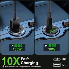 100W Super Fast Car Charger USB PD 2-in1 Cigarette Lighter Adapter For Car