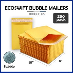 250 #0 6.5×10 Kraft Eco Bubble Padded Envelopes Mailers Lite Shipping 6.5″x10″