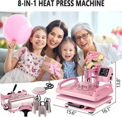 8 in 1 Heat Press Machine 12×15 in Sublimation Transfer T-shirt w/ 30OZ Tumblers