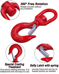 1 Ton Swivel Lifting Hook Heavy Duty, Round Rotating Hook with Safety Latch, Hig