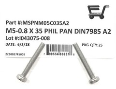 (25) M5-0.8 x35 Stainless Steel Phillips Pan Head Machine Screw DIN7985 A2 M5x35
