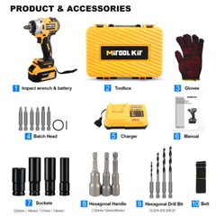 20V Cordless Impact Wrench 1/2″ 370Ft High Torque Brushless Drill with 2 Battery