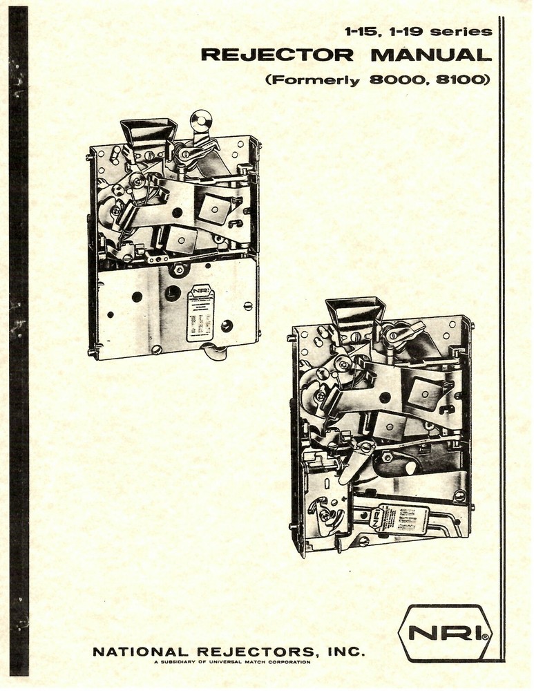 National Rejectors Vintage Manuals, Select Model. Reprint, CD or Thumb drive