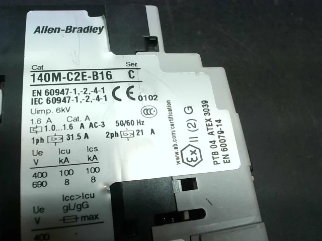 Allen Bradley 140M-C2E-B16 Ser B Motor Protector w/ 190S-AND2-CB16C Ser B & 100-