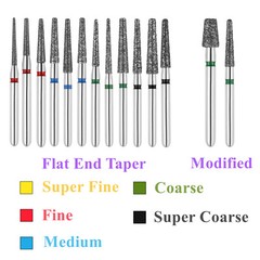 10pc Dental High Speed Diamond Burs Flat End Taper Friction Grip Polishing Burs
