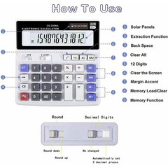 Desk Calculator Large 12 Digit Display, Dual Power Basic Calculator Desktop, Big