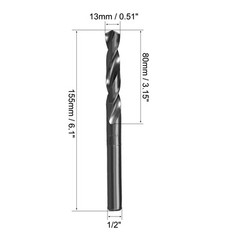 13mm HSS 6542 Short Shank Drill Bit with 1/2 Inch Straight Shank Black Oxide