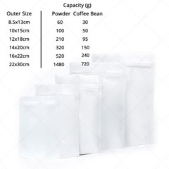 Assorted Size Matte Two Sided White Foil Mylar Stand Up Zip Lock Pouch Bag B02
