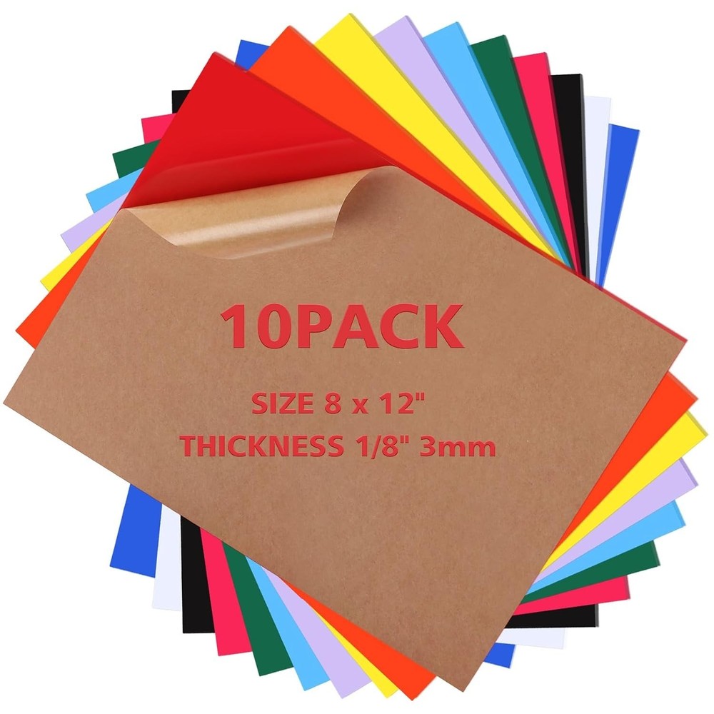Colorful 8x12in Acrylic Sheets – 10 Assorted Colors for Creative Laser Crafting