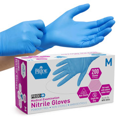 Medpride Medical Examination Nitrile Gloves| Medium Box of 200| Blue, Latex/Pow
