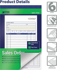 Sales Order Books 6-Pack Carbonless 2-Part 5-7/16 x 8-7/16 in Business Use