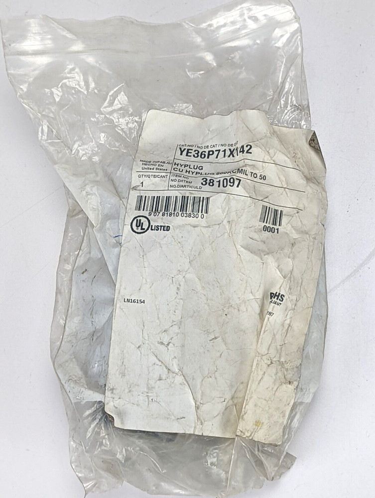 Burndy YE36P71X142 CU HY PLUG 600KCMIL TO 50 *NEW*