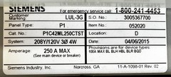 Siemens P1C42ML250CTST Main Lug Panelboard 250A 208Y/120V 3PH 4W 42SP W/Breakers