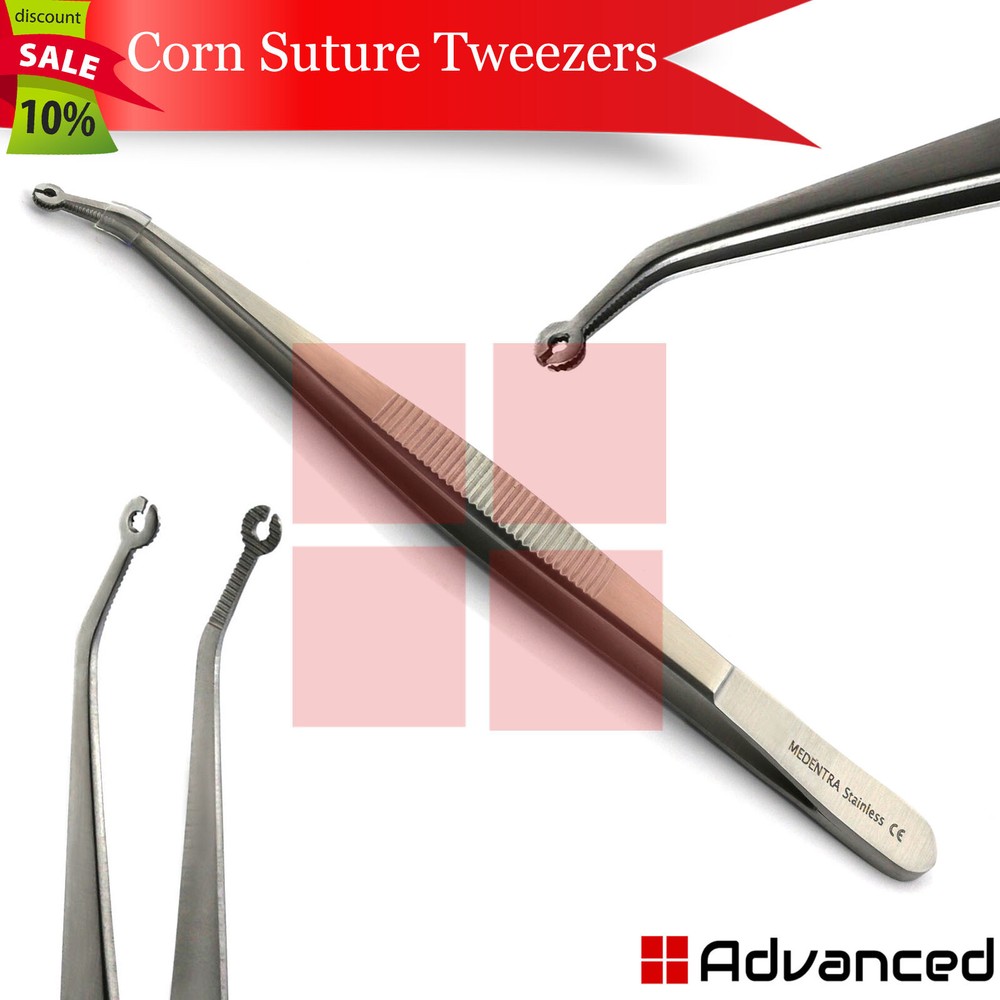 Surgical Tissue Holding Corn Suture Tweezers 6″ Dental Eyelet Angled Forceps