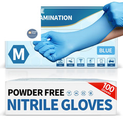 Medguy Powder-Free Nitrile Exam Gloves, 4.5 Mil, 100 Medium, Medium (Blue)