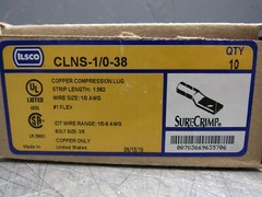CASE OF 10QTY ILSCO CLNS-1/0-38 COPPER COMPRESSION LUGS 3/8″ NEW IN BOX !!