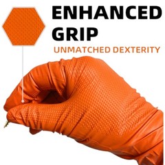 Heavy Duty Orange Industrial Nitrile Gloves with Raised Diamond Texture, 8-mil