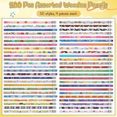 Sabary 200 Pcs Assorted Wood Pencil Bulk 50 Styles #2 HB Colorful Novelty Fun…