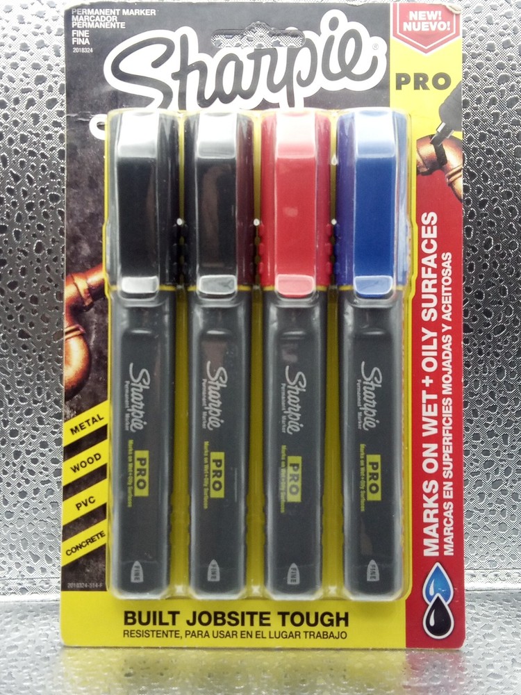 Sharpie Pro Fine Tip Permanent Marker 4 Pack Marks on Wood, Metal, PVC, Concrete
