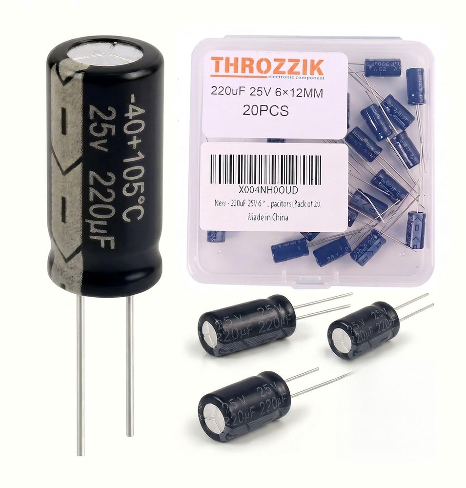 220uF 25V 6 * 12mm 20pcs Electrolytic Capacitor 220 uF MFD 25 Volt 0.24 * 0.47in