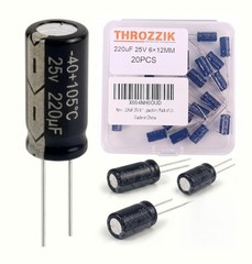 220uF 25V 6 * 12mm 20pcs Electrolytic Capacitor 220 uF MFD 25 Volt 0.24 * 0.47in
