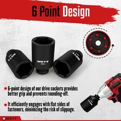 WETT 1/2″ Drive Deep Large Impact Socket Set, 1-1/8″-1-1/2″ (9pc), Black